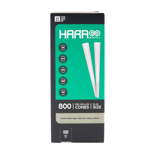HARA Supply pre-rolled cones packaging with green and black design.